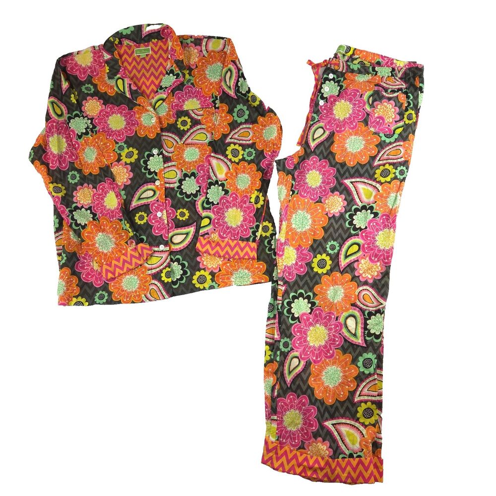 Vera Bradley Ziggy Zinnia 2pc Pajama Set XL Floral Paisley Lightweight Cotton